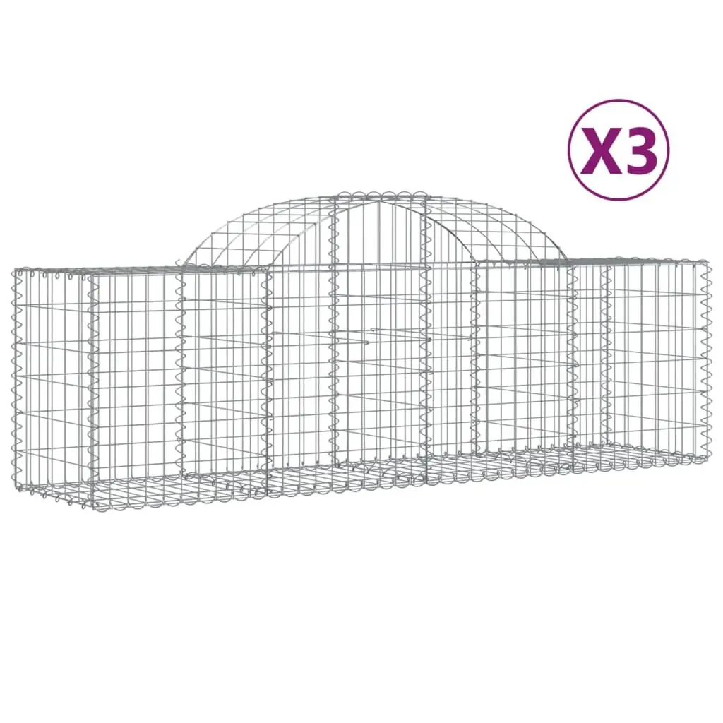 Arched Gabion Baskets Decorative Sound-Insulating 200x50x60/80 cm 3 Piece Garden Barrier Retaining Wall