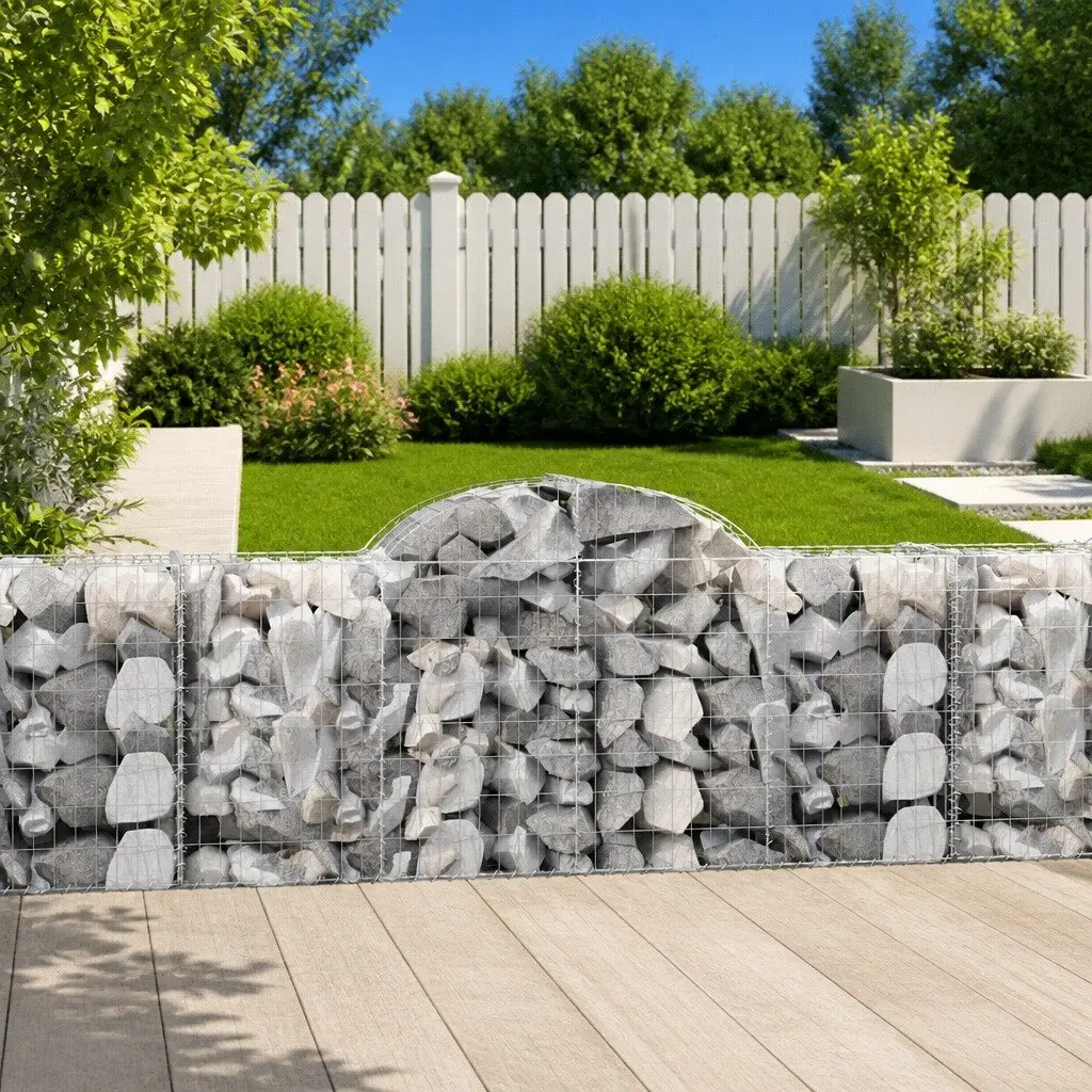 Arched Gabion Baskets Decorative Sound-Insulating 200 x 50 x 80/100 cm Galvanised Iron Garden Barrier 8 Piece