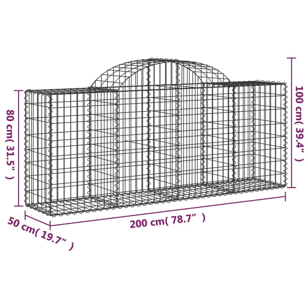 Arched Gabion Baskets Decorative Sound-Insulating 200 x 50 x 80/100 cm Galvanised Iron Garden Barrier 8 Piece