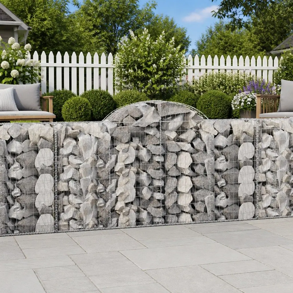 Arched Gabion Baskets Decorative Garden Barrier Silver 4 Piece