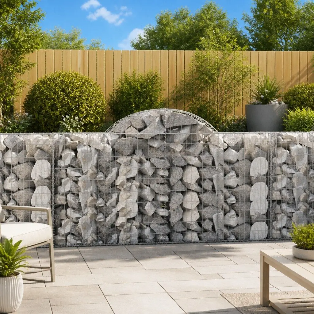 Arched Gabion Baskets 8 Piece Durable Galvanised Iron Garden Retaining Wall Decorative Barrier