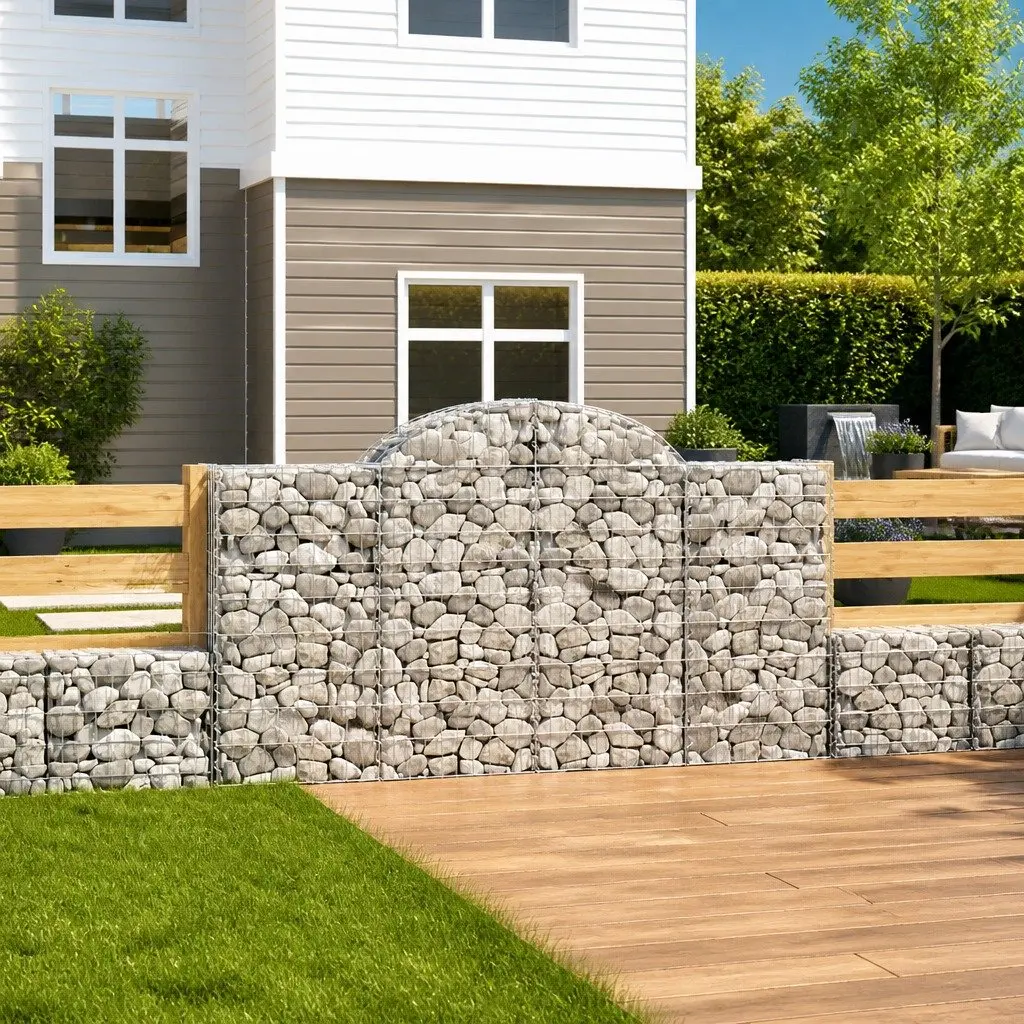 Arched Gabion Baskets Decorative Garden Barrier 3 Piece Set Silver 200 x 50 x 120140 cm