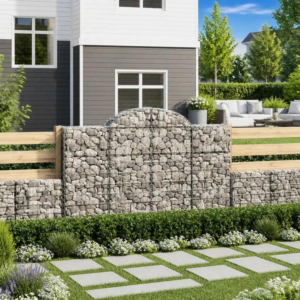 Arched Gabion Baskets Decorative Garden Barrier 200 x 50 x 120 cm Silver 4 Piece