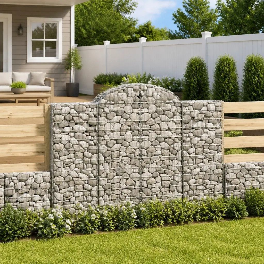 Arched Gabion Baskets Decorative Sound-Insulating Garden Barriers 3 Piece 200 x 50 x 140-160 cm