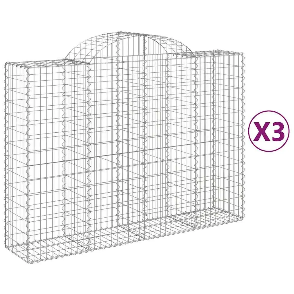 Arched Gabion Baskets Decorative Sound-Insulating Garden Barriers 3 Piece 200 x 50 x 140-160 cm