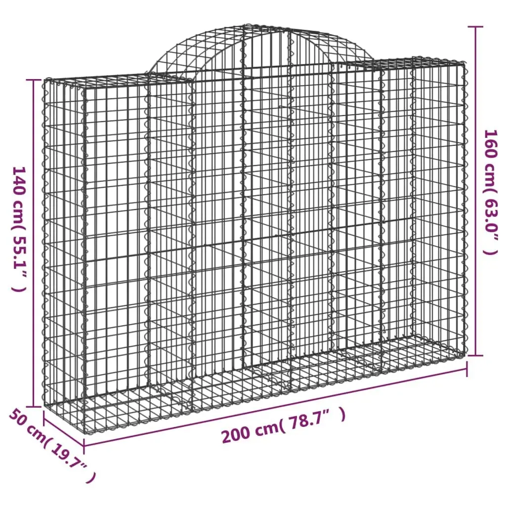 Arched Gabion Baskets Decorative Sound-Insulating Garden Barriers 3 Piece 200 x 50 x 140-160 cm
