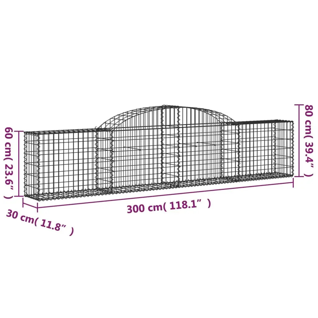 Arched Gabion Baskets Decorative Garden Barrier 300 x 30 x 60/80 cm 3 Piece