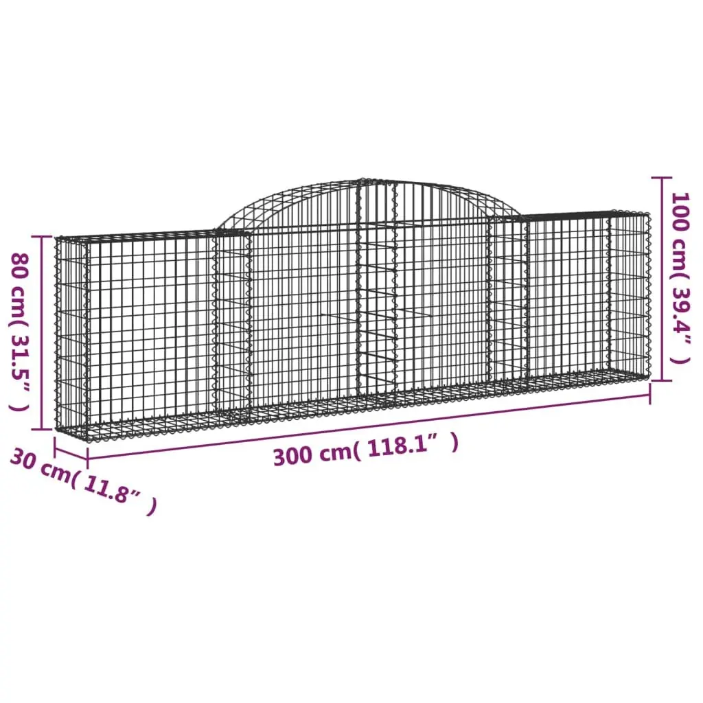 Arched Gabion Baskets Decorative Sound-Insulating Garden Barrier 300x30x80/100cm 3 Piece