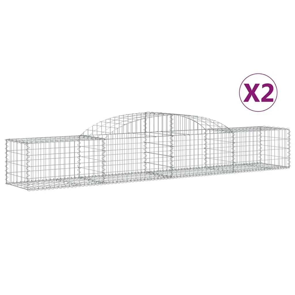 Arched Gabion Baskets Set 2 pcs Decorative Garden Retaining Wall Barrier Outdoor Silver 300 x 50 x 40/60 cm Galvanised Iron