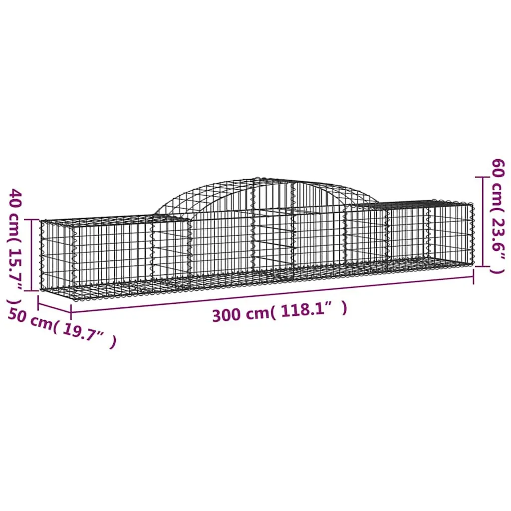 Arched Gabion Baskets Set 2 pcs Decorative Garden Retaining Wall Barrier Outdoor Silver 300 x 50 x 40/60 cm Galvanised Iron