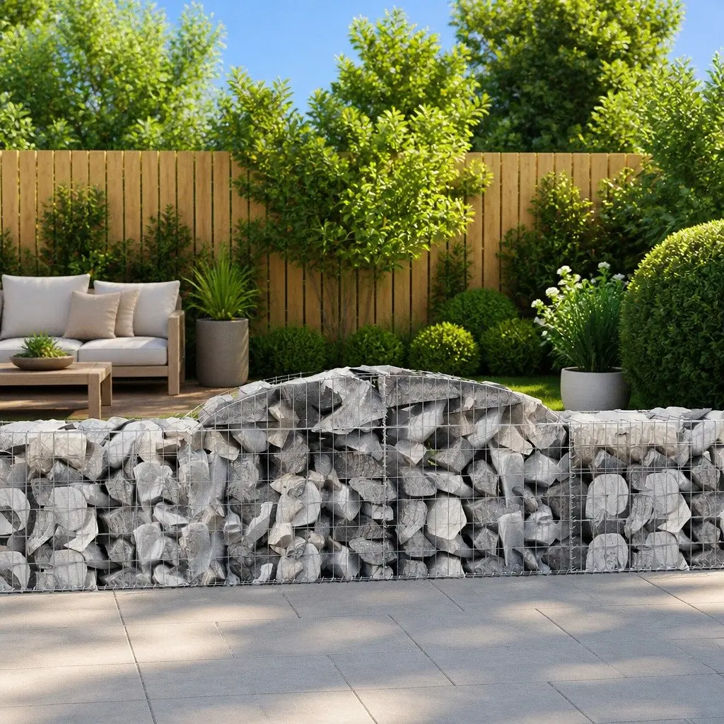 Arched Gabion Baskets Decorative Garden Barrier 300 x 50 x 60/80 cm Galvanised Iron 2 pcs