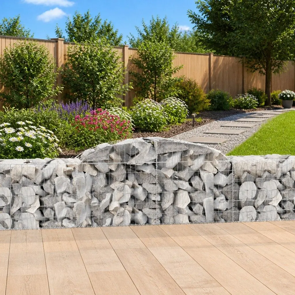 Arched Gabion Baskets Decorative Garden Barrier 3 Piece Set 300 x 50 x 60/80 cm