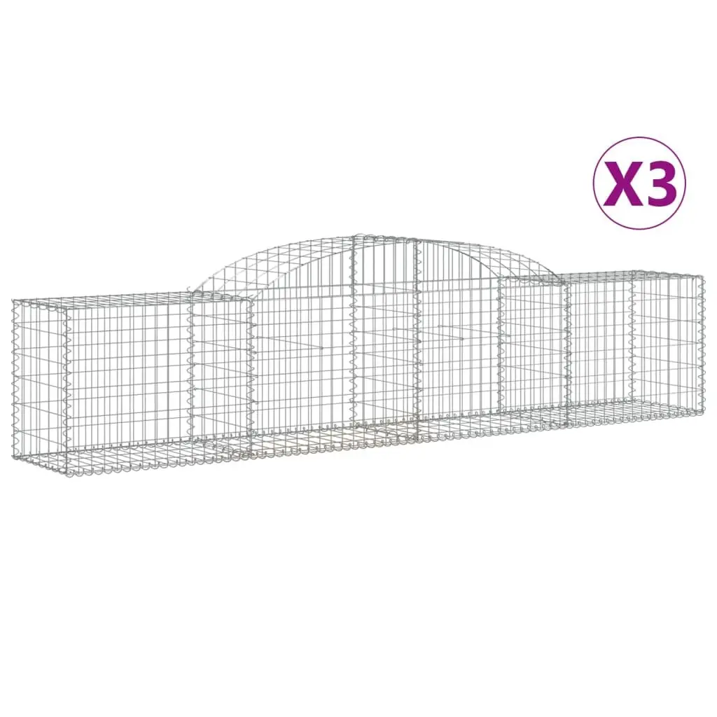 Arched Gabion Baskets Decorative Garden Barrier 3 Piece Set 300 x 50 x 60/80 cm