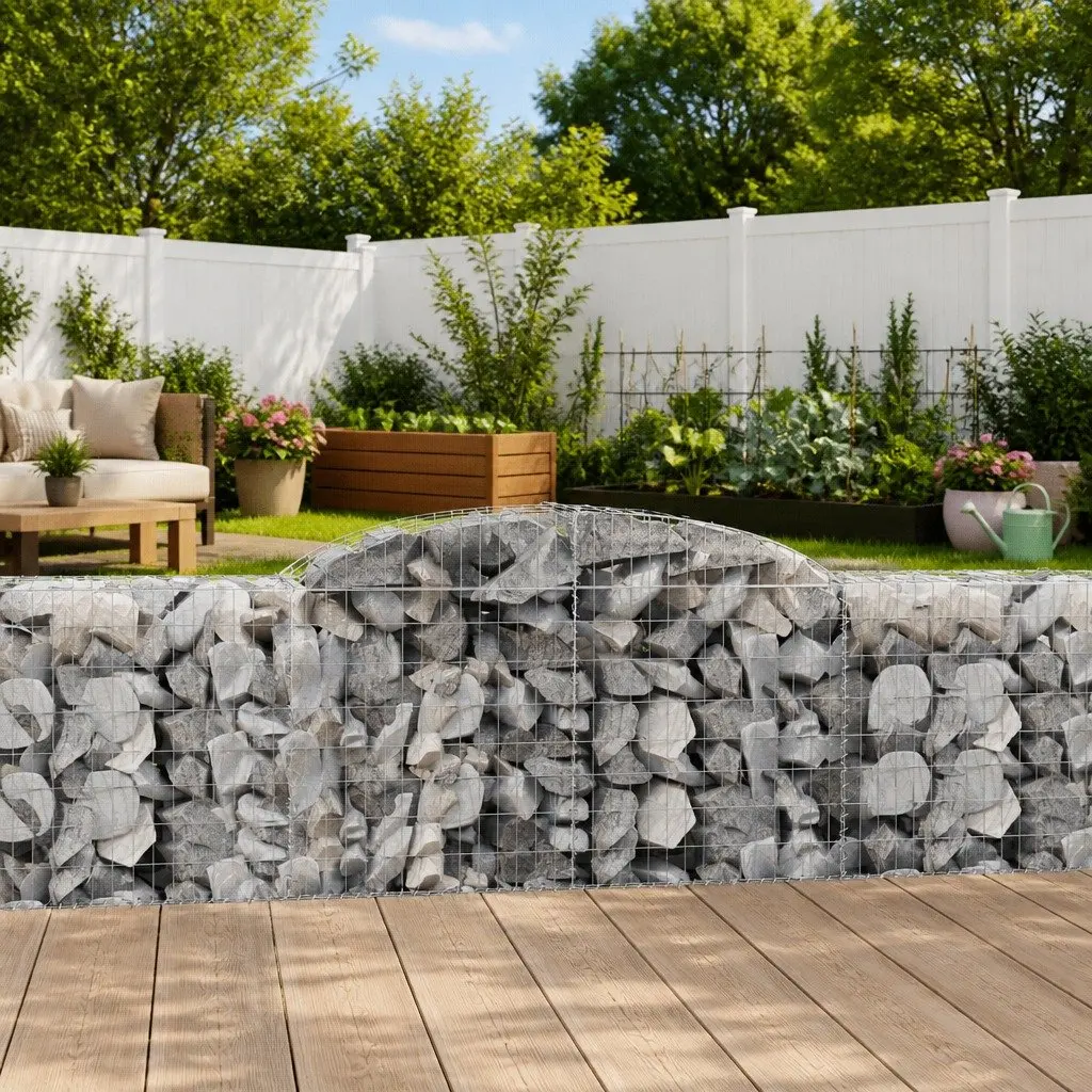 Arched Gabion Baskets Decorative Sound-Insulating 300 x 50 x 80/100 cm 3 Piece Garden Barrier Outdoor