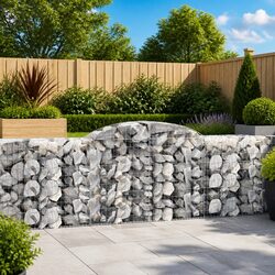 Arched Gabion Baskets Set 7 pcs Garden Barrier Decorative Retaining Wall Silver