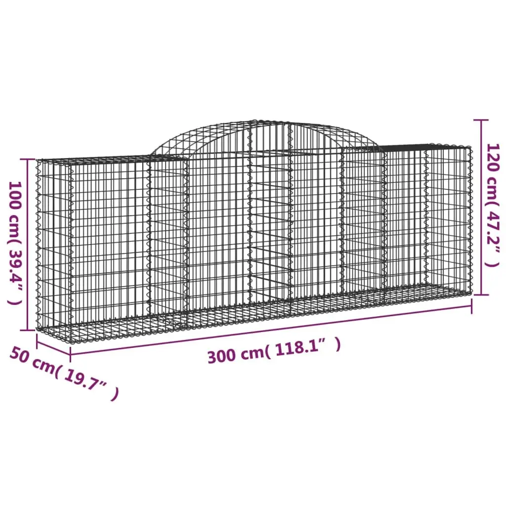 Arched Gabion Baskets 8 Pieces Decorative Garden Barrier 300x50x100120 cm