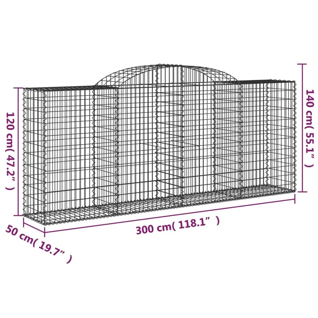 Arched Gabion Baskets Decorative Garden Barrier 300 x 50 x 120140 cm 2 pcs