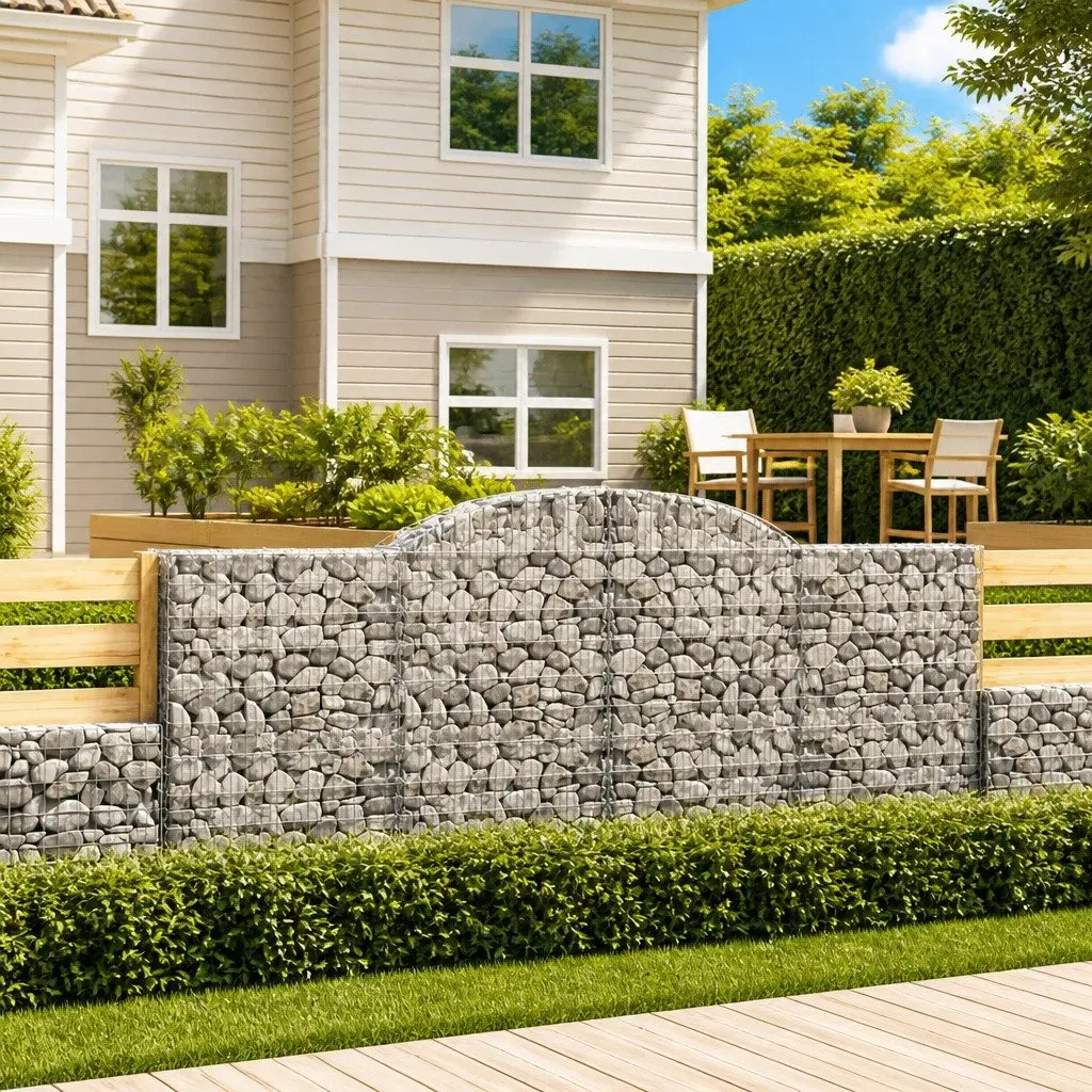 Arched Gabion Baskets Galvanised Iron 300x50x120140cm 4 Piece Decorative Garden Retaining Wall