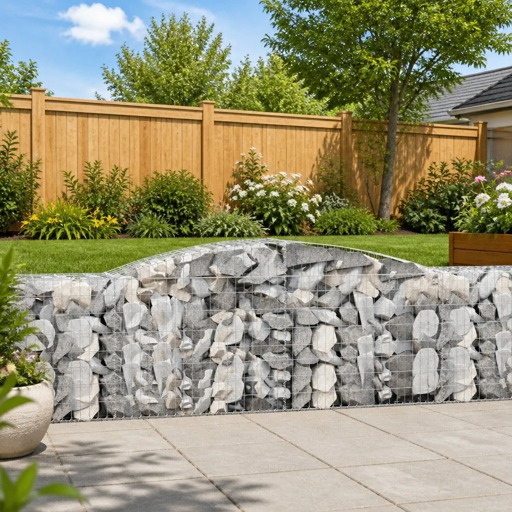 Arched Gabion Baskets Decorative Garden Barrier 2pc 400 x 30 x 100120 cm Galvanised Iron Sound Insulating Outdoor Fence