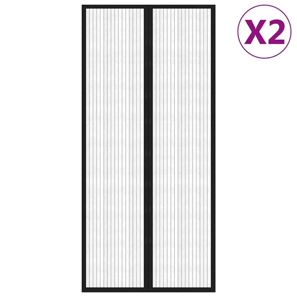 Insect Door Curtains 2 Piece Black 210x90 cm Mesh Screen with Magnet Blocks