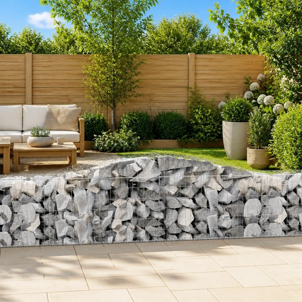 Arched Gabion Baskets Decorative Garden Barrier 3 Piece Set 400 x 50 x 60/80 cm Galvanised Iron