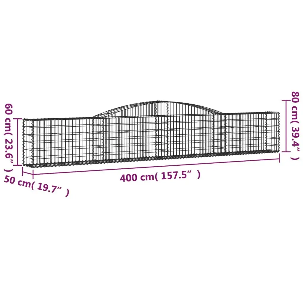 Arched Gabion Baskets Decorative Garden Barrier 3 Piece Set 400 x 50 x 60/80 cm Galvanised Iron