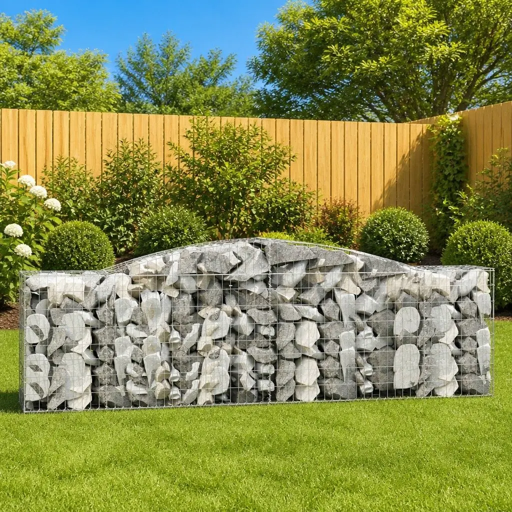 Arched Gabion Baskets Decorative Barrier 400 x 50 x 80/100 cm 2 pcs Garden Retaining Wall Outdoor
