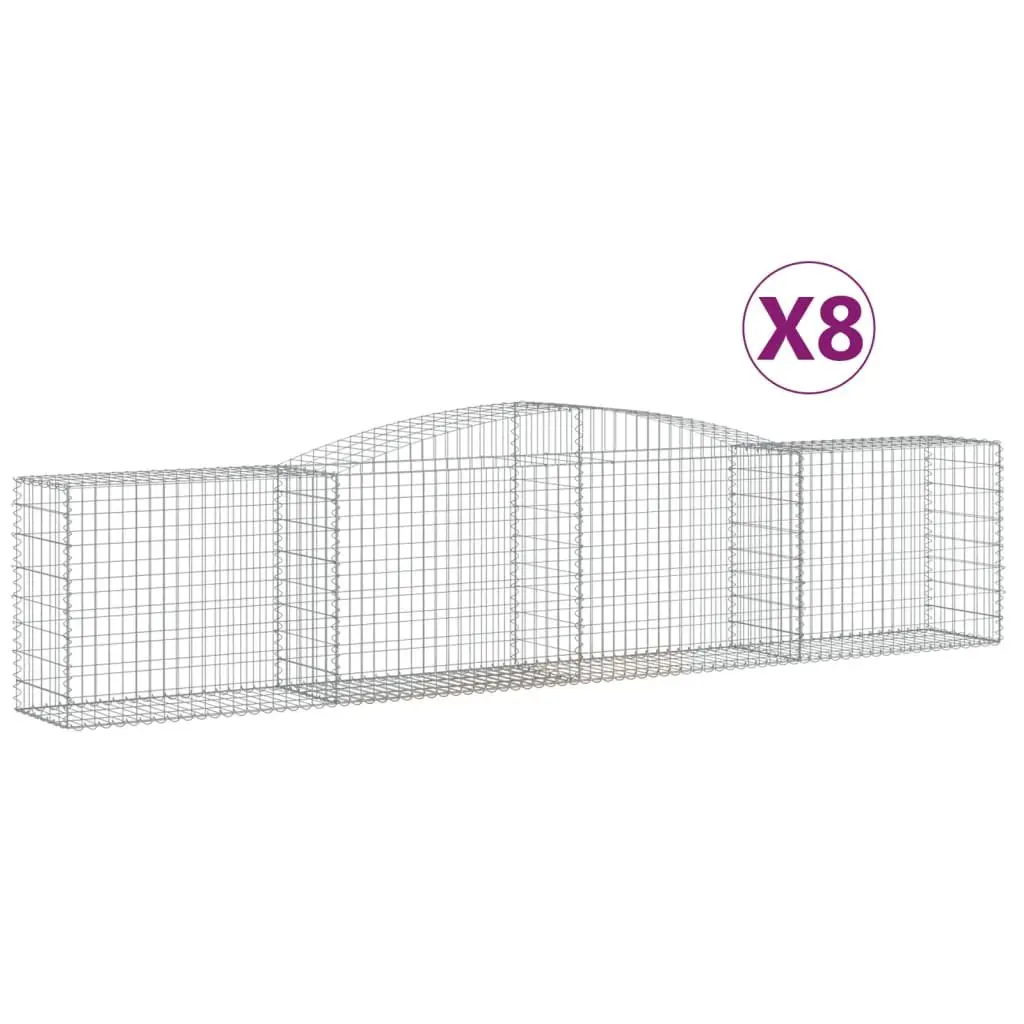 Arched Gabion Baskets Set 8 Piece Garden Barrier Decorative Outdoor 400 x 50 x 80/100 cm Silver Galvanised Iron