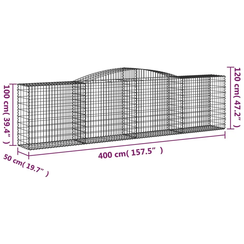 Arched Gabion Baskets Decorative Garden Barrier 400 x 50 x 100120 cm 4 Piece