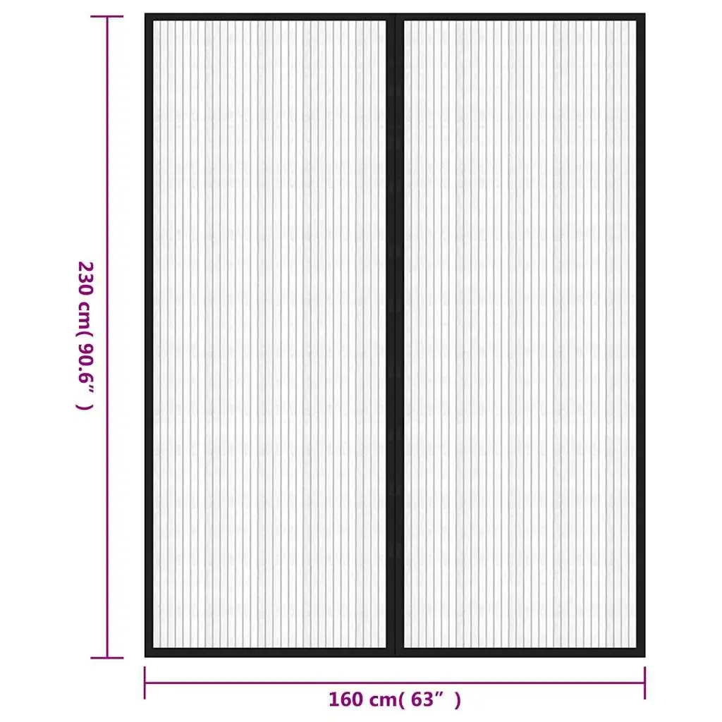 Insect Door Curtains Magnetic Closure Black 230x160 cm 2 Piece Mesh Screen