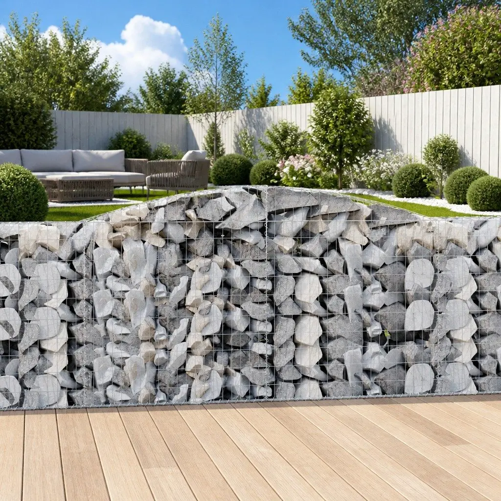 Arched Gabion Baskets Decorative Garden Barrier 7 Piece 400 x 50 x 100120 cm Galvanised Iron Construction