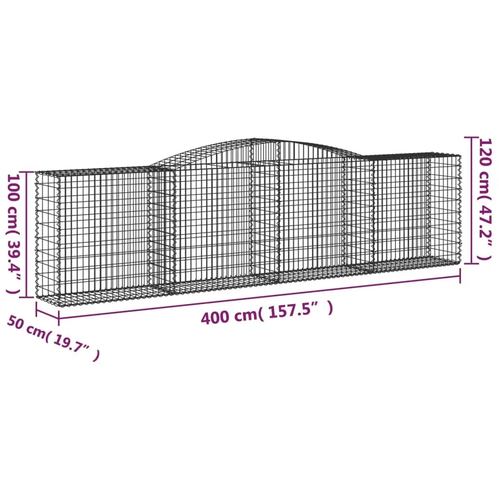 Arched Gabion Baskets Decorative Garden Barrier 7 Piece 400 x 50 x 100120 cm Galvanised Iron Construction