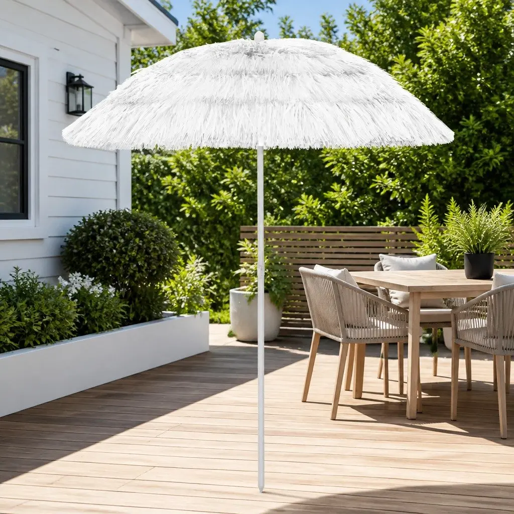 Beach Parasol UV Protection White 180cm Outdoor Sun Umbrella