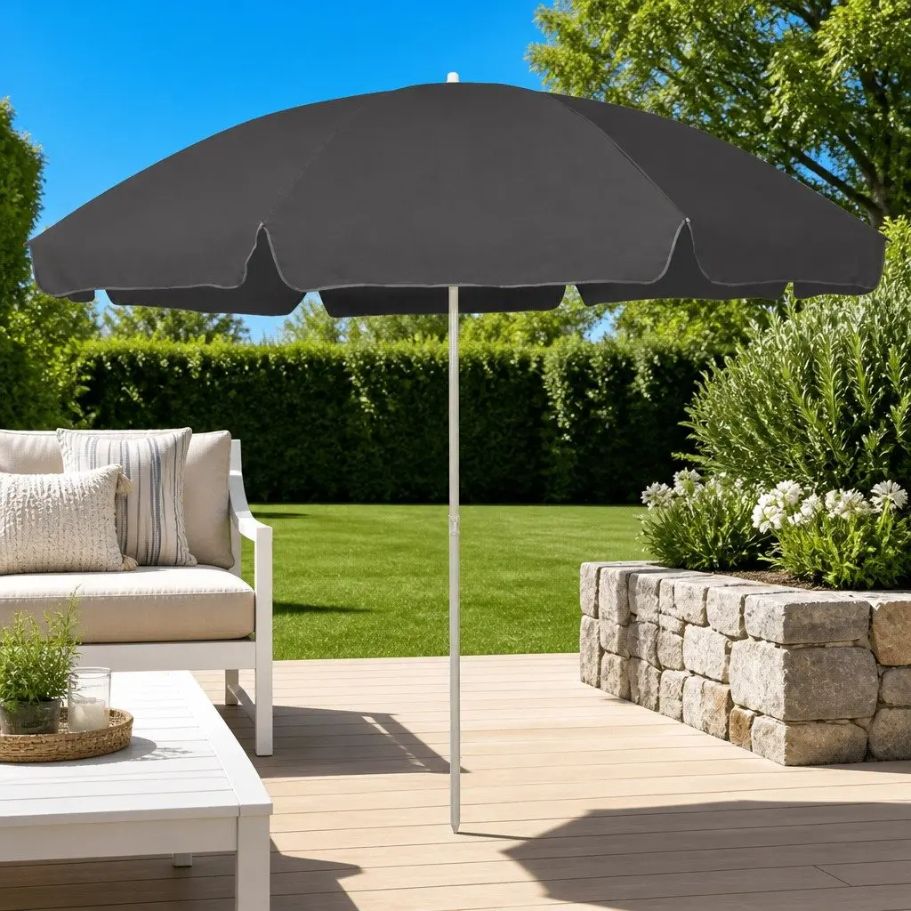Outdoor Beach Umbrella 300cm Adjustable Tilt Canopy UV Protective Anthracite