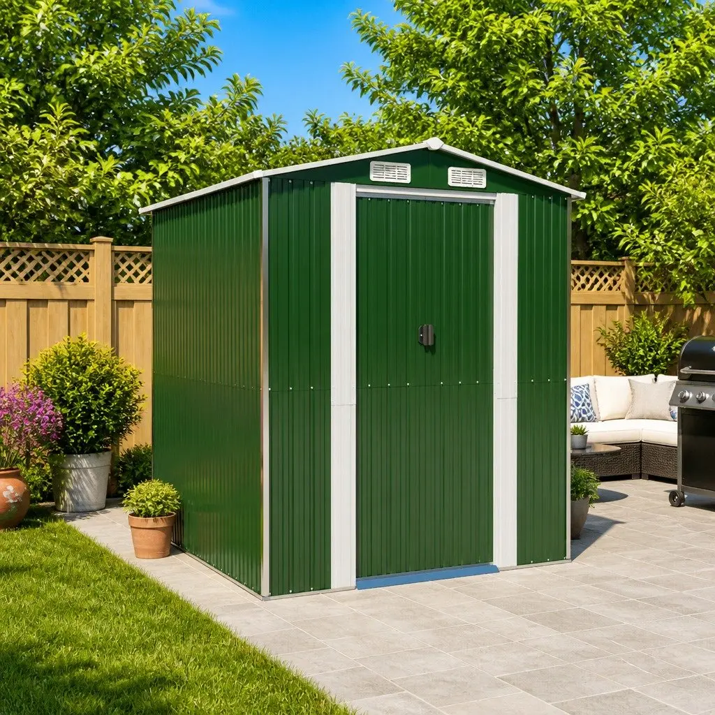 Garden Shed Green Galvanised Steel Outdoor Storage Tool House 192 x 191 x 223 cm