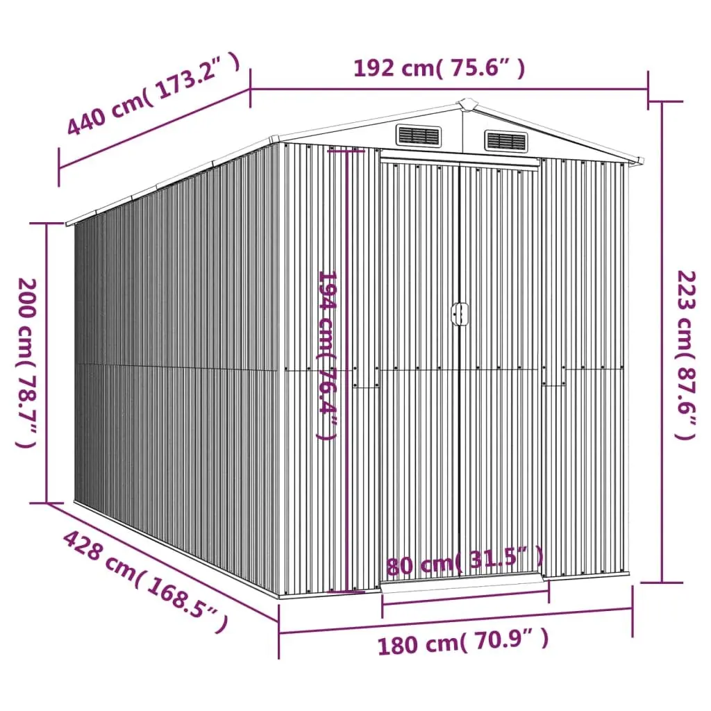 Garden Shed Green Outdoor Storage Tool Equipment Galvanised Steel Double Doors