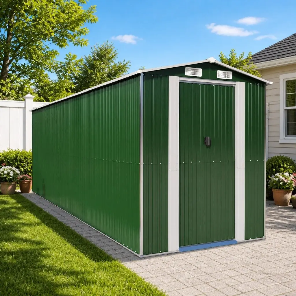Garden Shed Green Outdoor Storage Tool House Galvanised Steel Double Doors