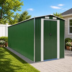 Garden Shed Green Outdoor Storage Tool House Galvanised Steel Double Doors
