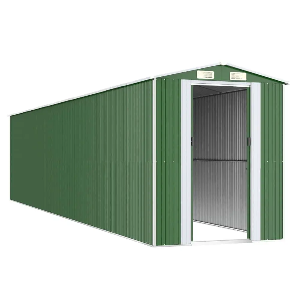 Garden Shed Green Galvanised Steel Double Sliding Doors 192x938x223 cm