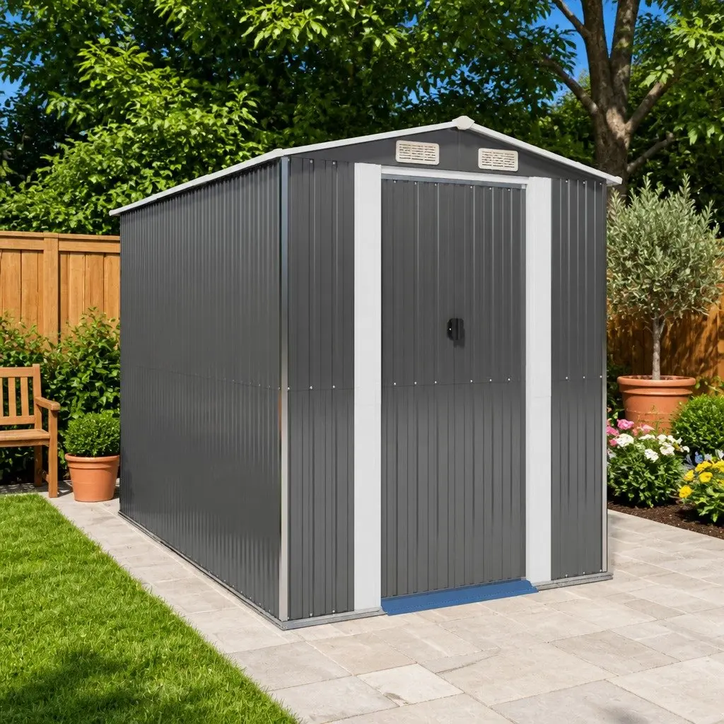 Garden Shed Light Grey Galvanised Steel Outdoor Storage 192 x 274 x 223 cm