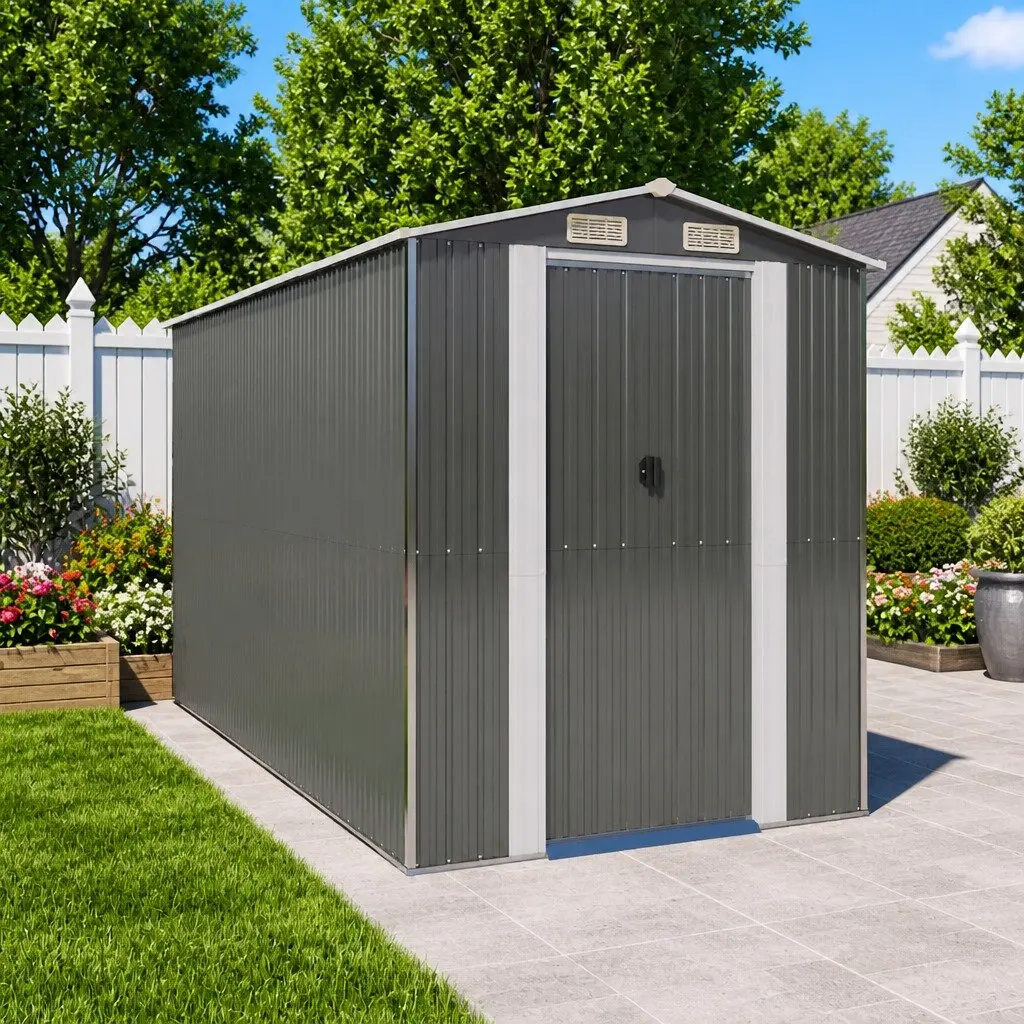 Garden Shed Galvanised Steel Grey Outdoor Storage Tool House 192x357x223cm