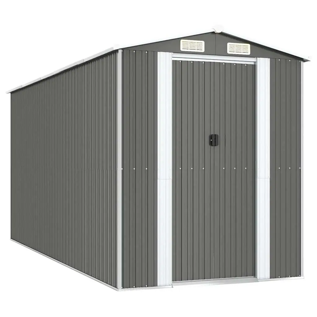 Outdoor Tool House Grey Galvanised Steel Garden Shed 192 x 440 x 223 cm