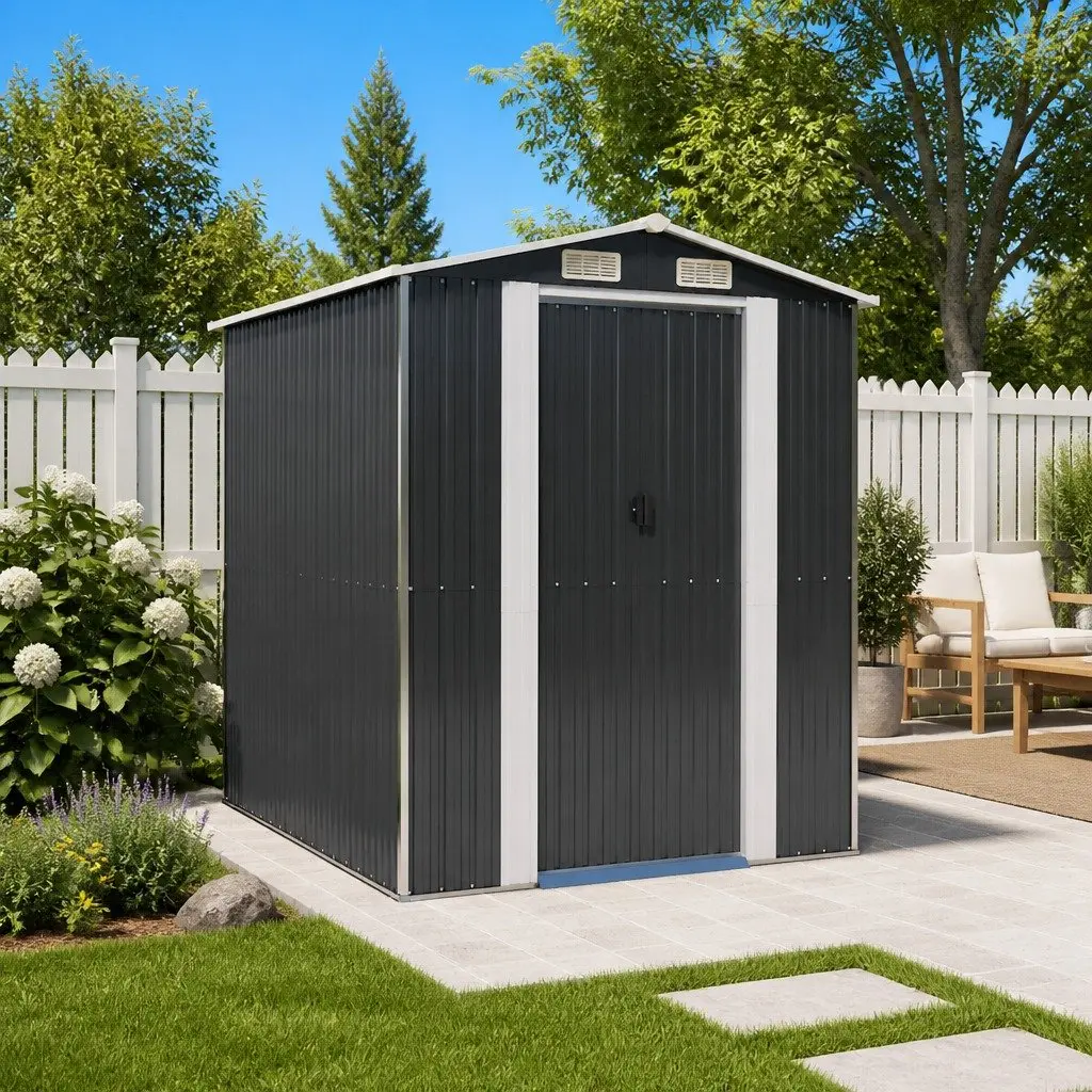 Garden Shed Galvanised Steel Anthracite Outdoor Storage Tool House 192 x 191 x 223 cm