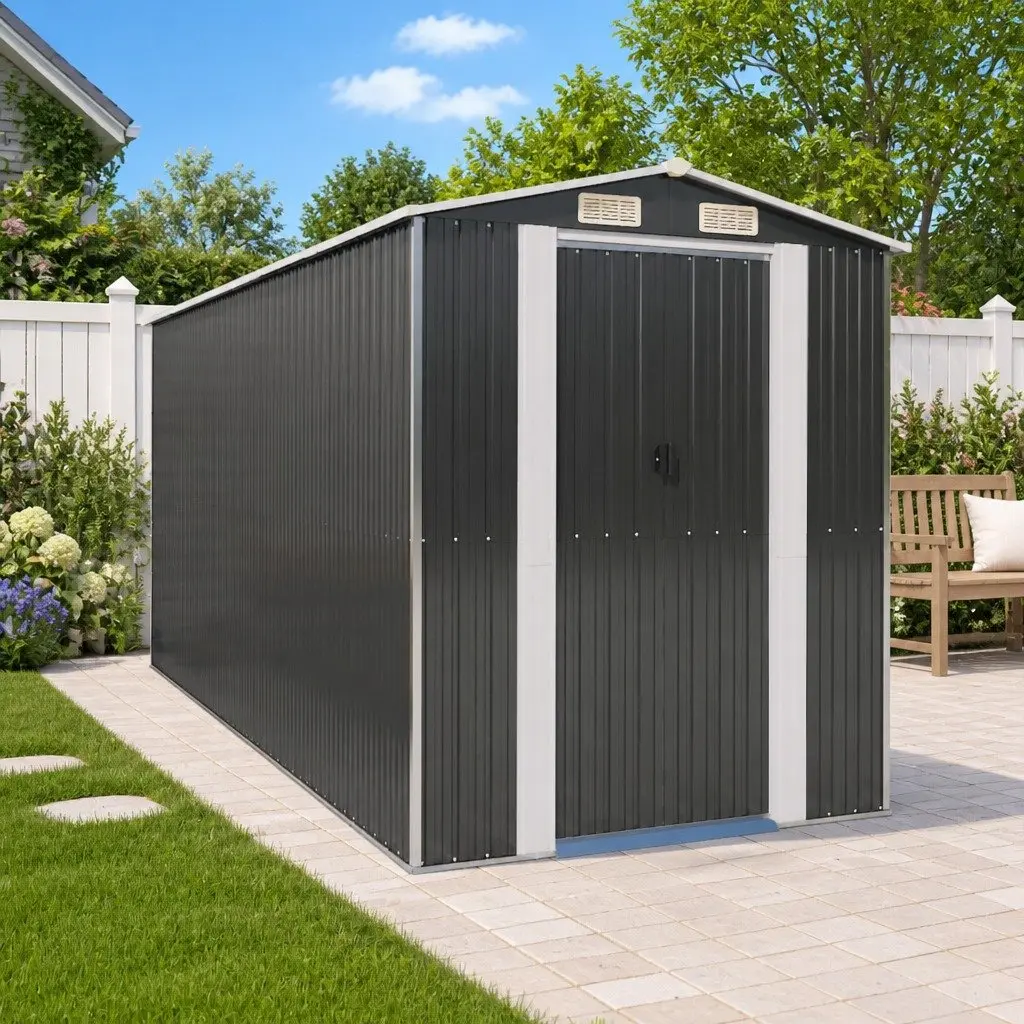 Garden Shed Anthracite Galvanised Steel Outdoor Storage 192x440x223 cm