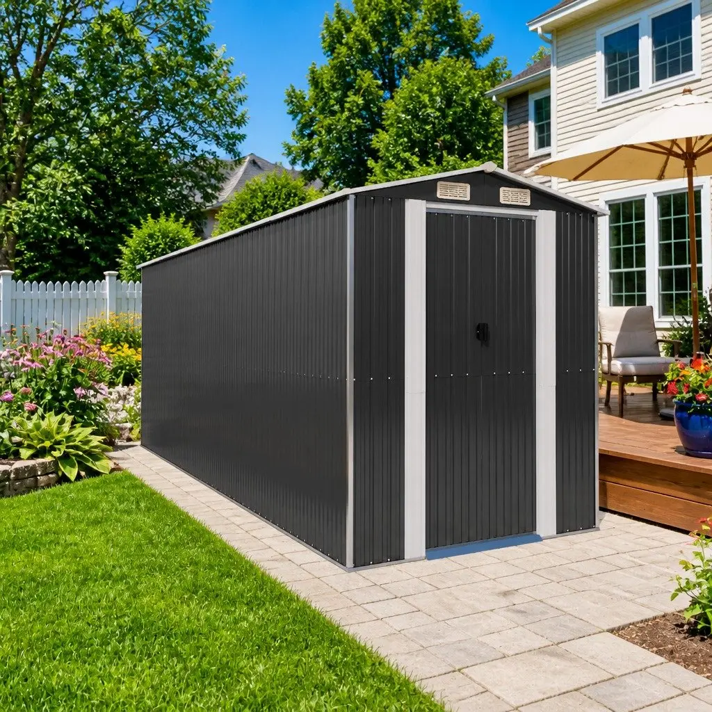 Garden Shed Anthracite Galvanised Steel Outdoor Storage 192x523x223cm Tool House