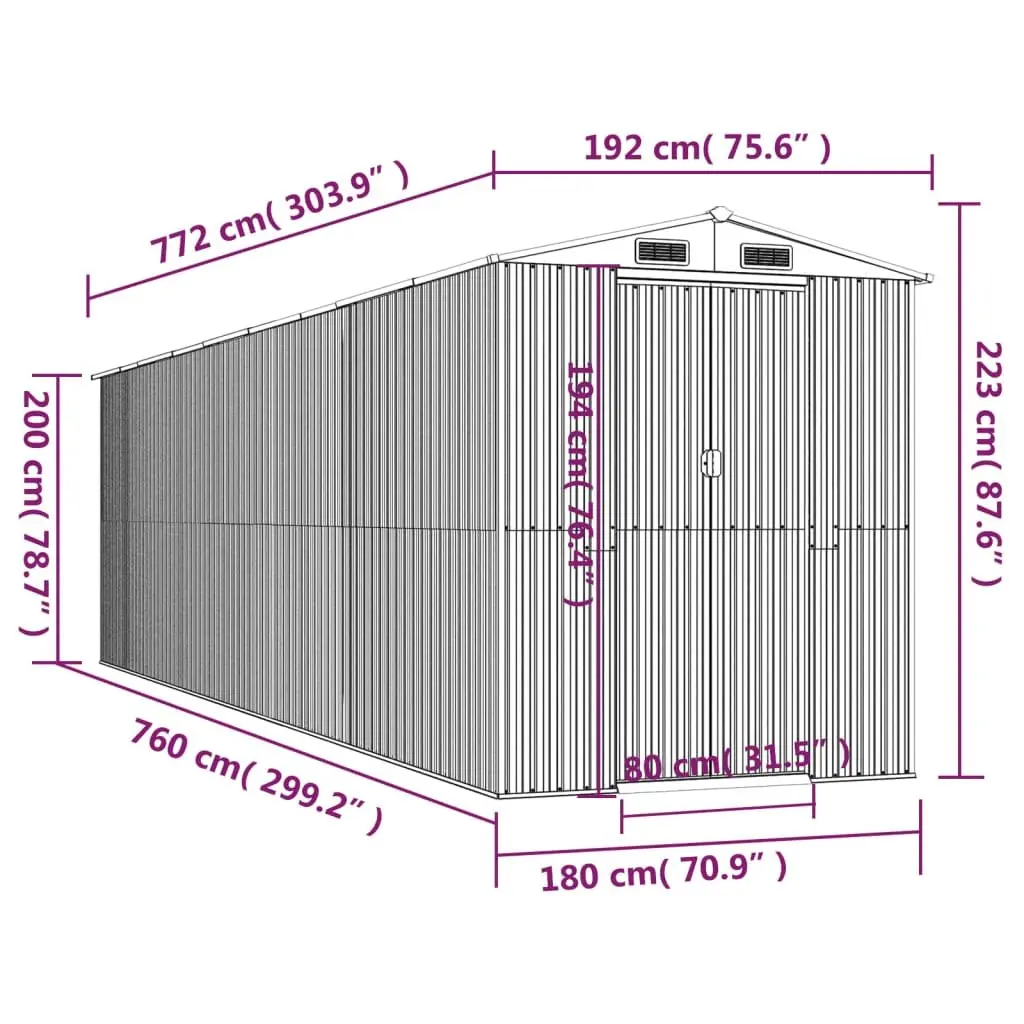 Garden Shed Anthracite Galvanised Steel 192x772x223cm