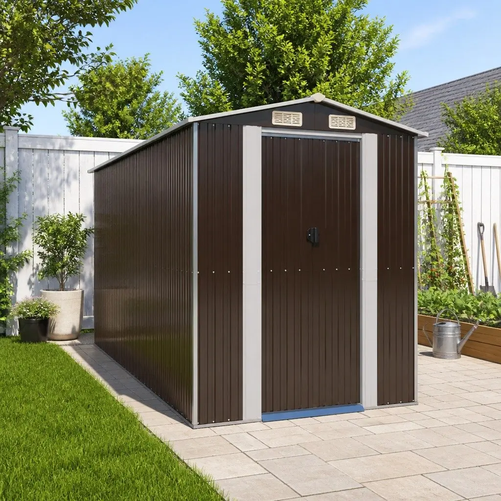 Garden Shed Dark Brown Galvanised Steel Outdoor Storage 192x357x223cm