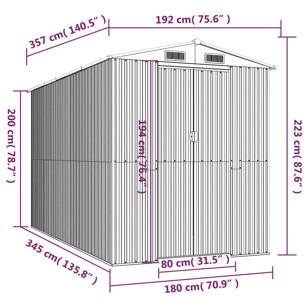 Garden Shed Dark Brown Galvanised Steel Outdoor Storage 192x357x223cm