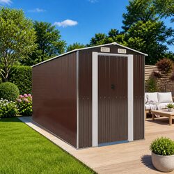 Garden Shed Dark Brown Outdoor Storage Tool House Galvanised Steel Structure