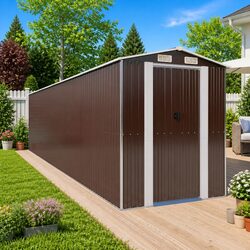 Garden Shed Dark Brown Galvanised Steel Outdoor Storage Tool House Spacious